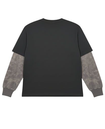 Black With Acidwash Sleeve Oversized Tee Back Design