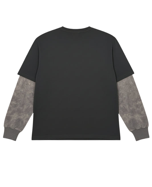 Black With Acidwash Sleeve Oversized Tee Back Design