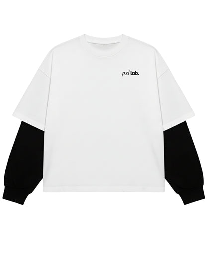 White With Black Sleeve Oversized Tee Front Design