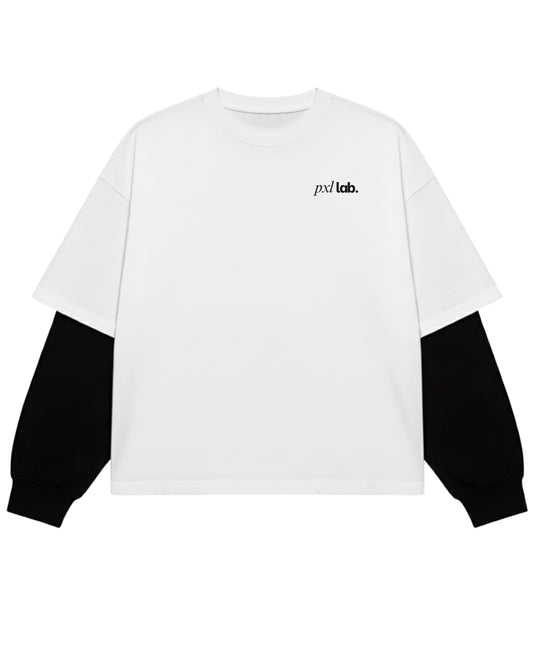 White With Black Sleeve Oversized Tee Front Design