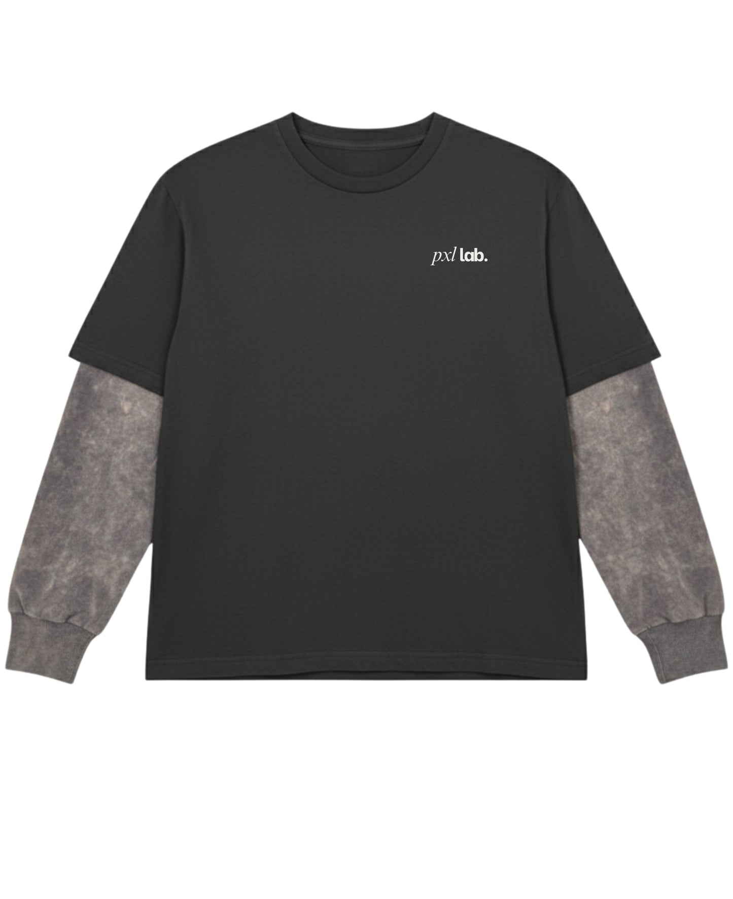 Black With Acidwash Sleeve Oversized Tee Front Design