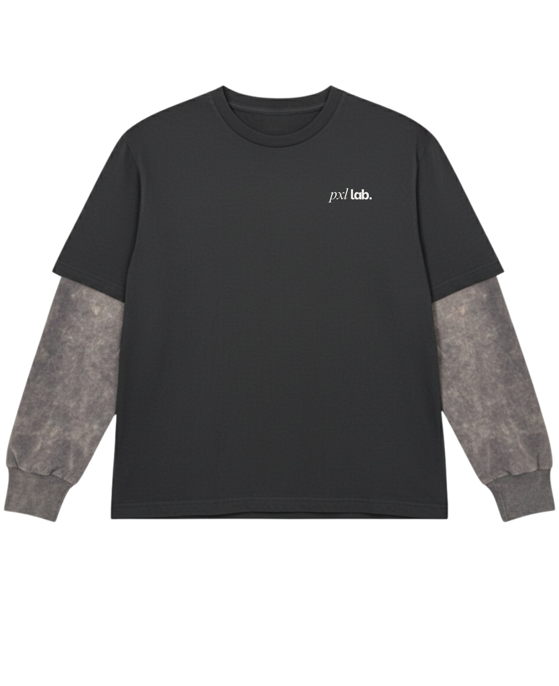 Black With Acidwash Sleeve Oversized Tee Front Design