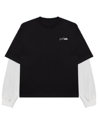 Black With White Sleeve Oversized Tee Front Design