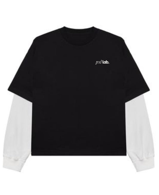 Black With White Sleeve Oversized Tee Front Design