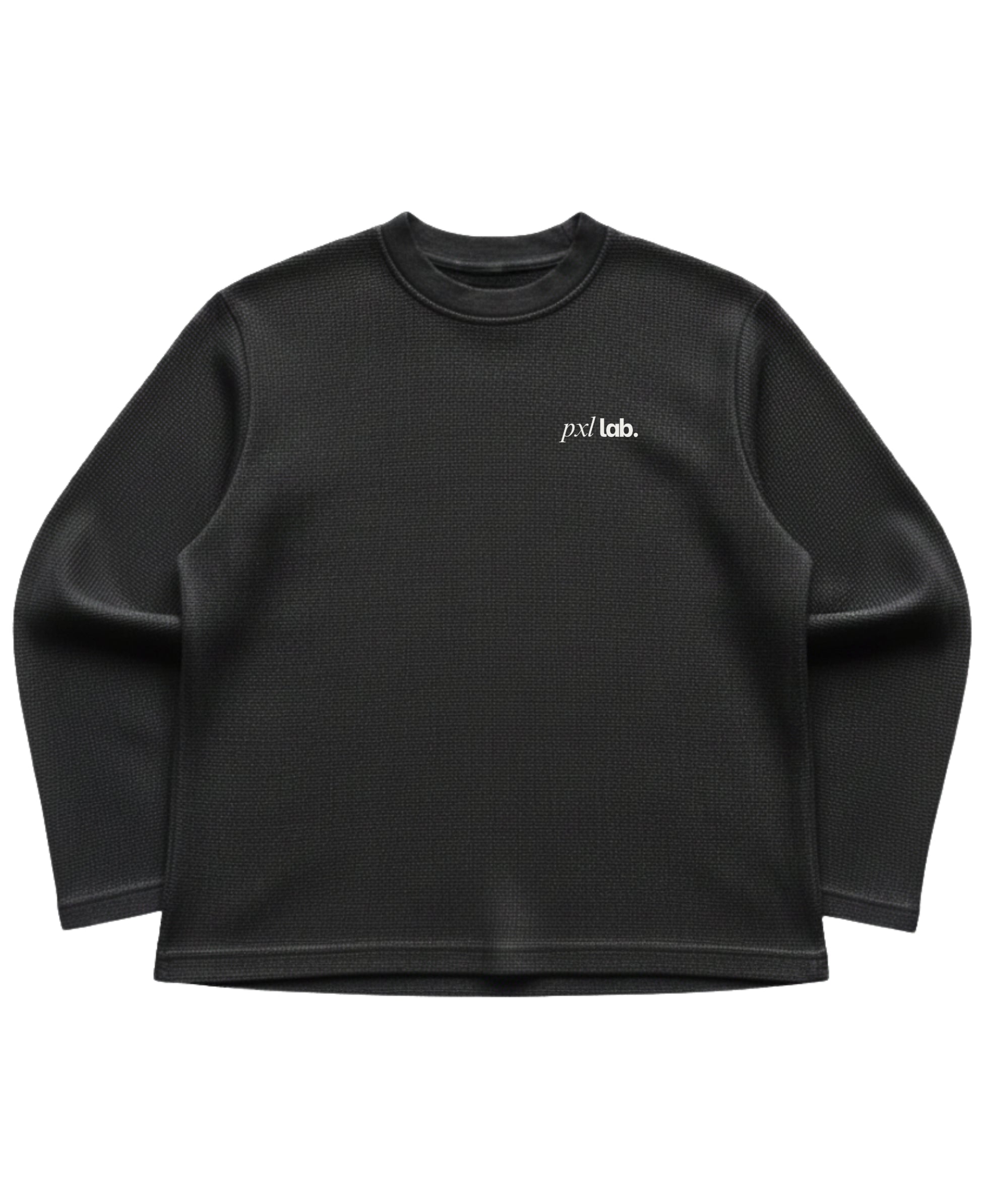 Black waffle knit oversized full-sleeve Front Design