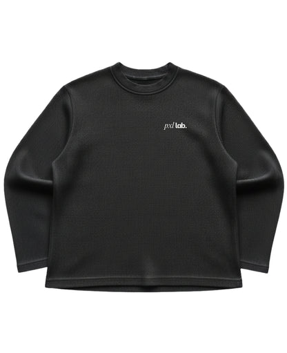 Black waffle knit oversized full-sleeve Front Design